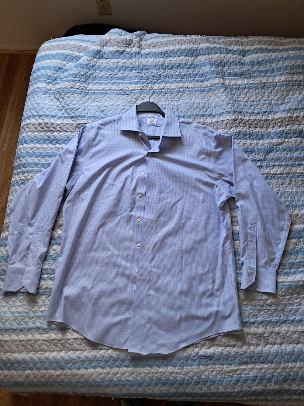 Brooks Brothers Regent Dress Shirt Mens 16.5 34 Lavender Check Non Iron Supima